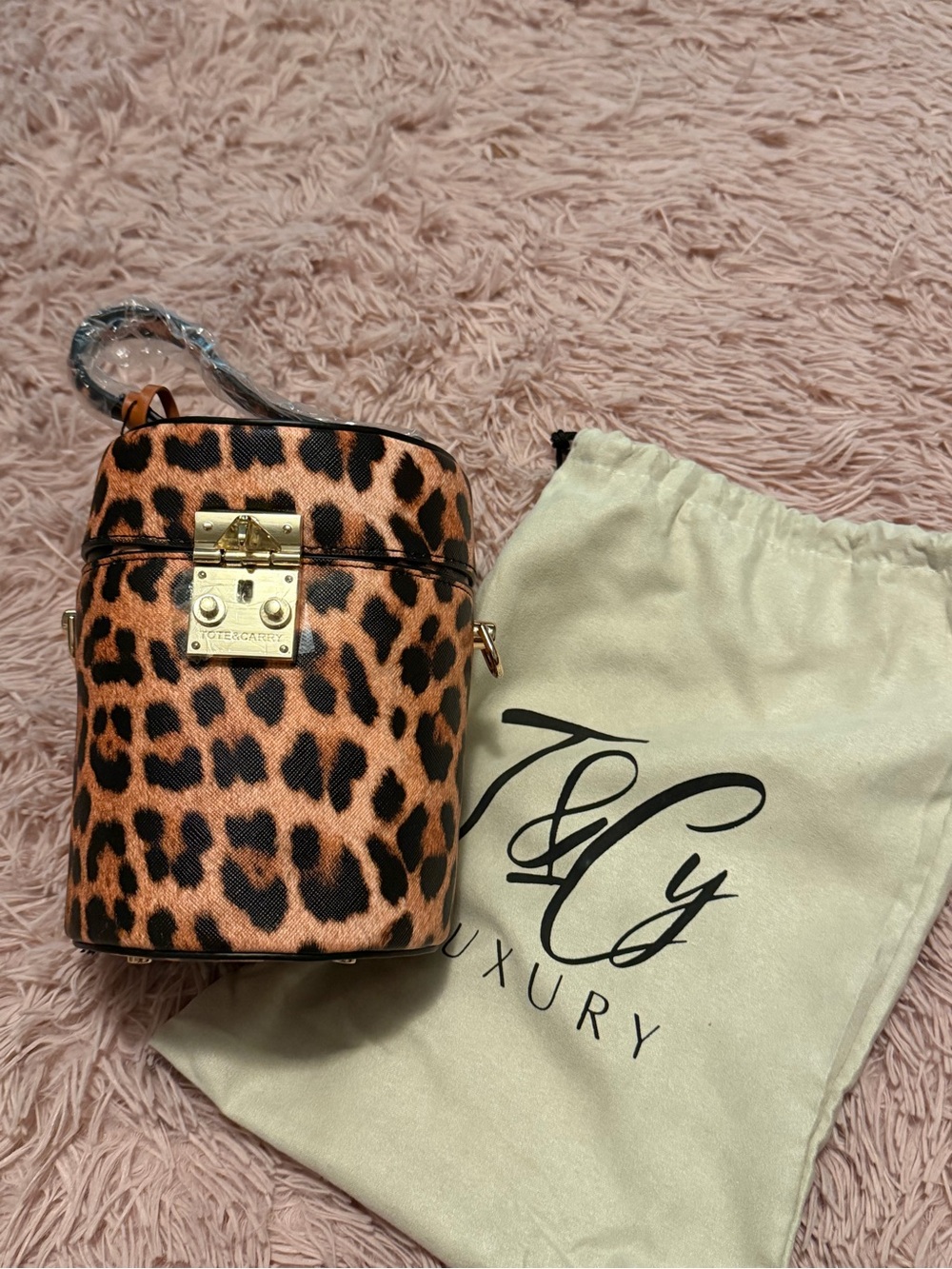 Leopard Print Cylinder Crossbody Bag with Gold Lock - T&C Luxury
